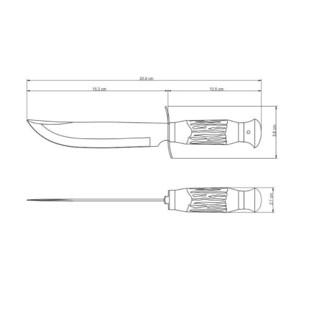 Nůž lovecký 15 cm v černém koženém pouzdře s poutkem