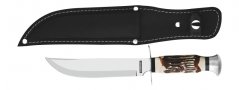Nůž lovecký 15cm v černém koženém pouzdře s poutkem