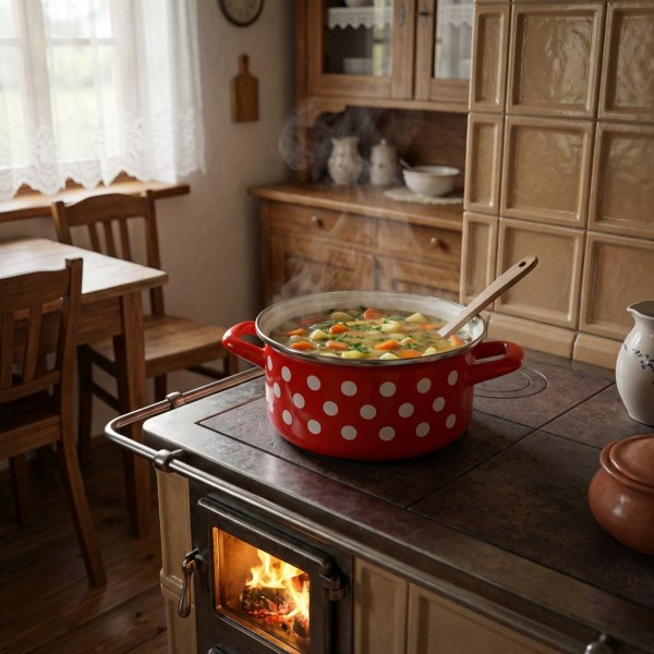Nízky hrniec s pokrievkou červený bodkovaný 20 cm 2,75 l METALAC