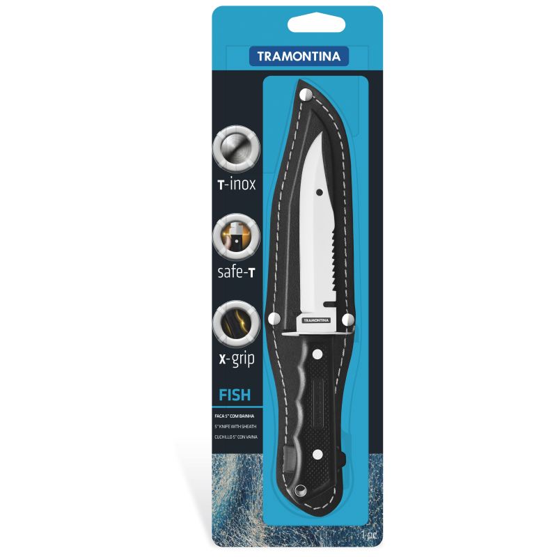 Nůž na ryby 12,5 cm v černém koženém pouzdře s poutkem