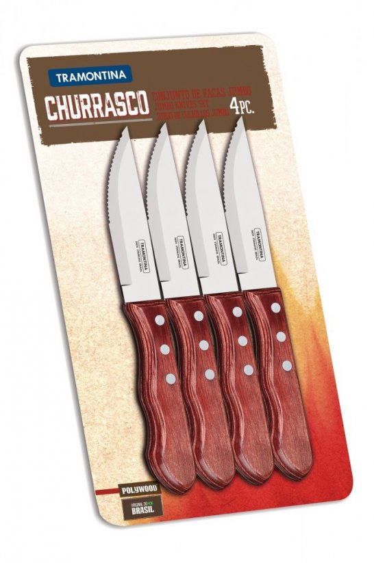 CHURRASCO nůž Jumbo 4ks 12cm červené dřevo