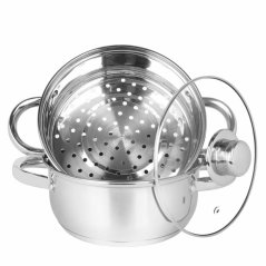 Nerezový hrnec s napařovákem 2 lt se skleněnou poklicí