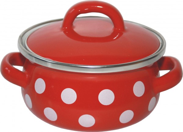 Nízky hrniec s pokrievkou červený bodkovaný 10 cm 0,5 l METALAC