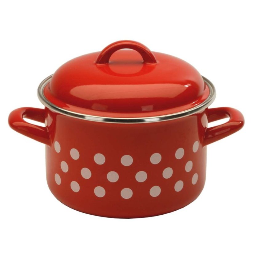 Hrnec s poklicí červený, puntík 14 cm 1,5 lt
